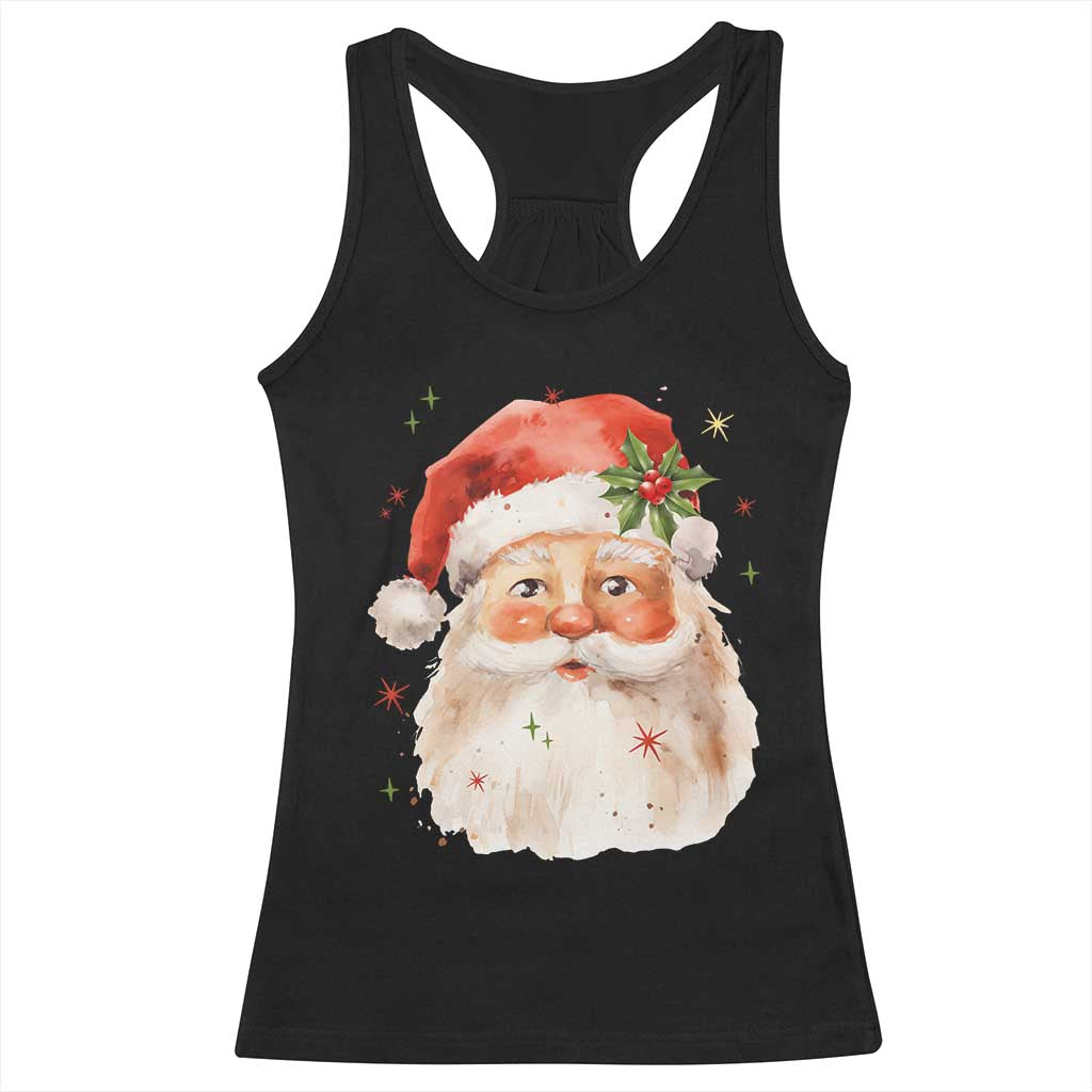 Retro Vintage Christmas Santa Claus Face Xmas Old Fashioned Racerback Tank Top TS02 Black Print Your Wear