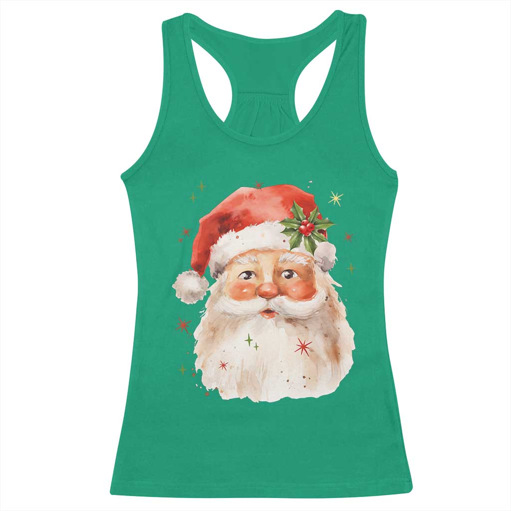 Retro Vintage Christmas Santa Claus Face Xmas Old Fashioned Racerback Tank Top TS02 Irish Green Print Your Wear