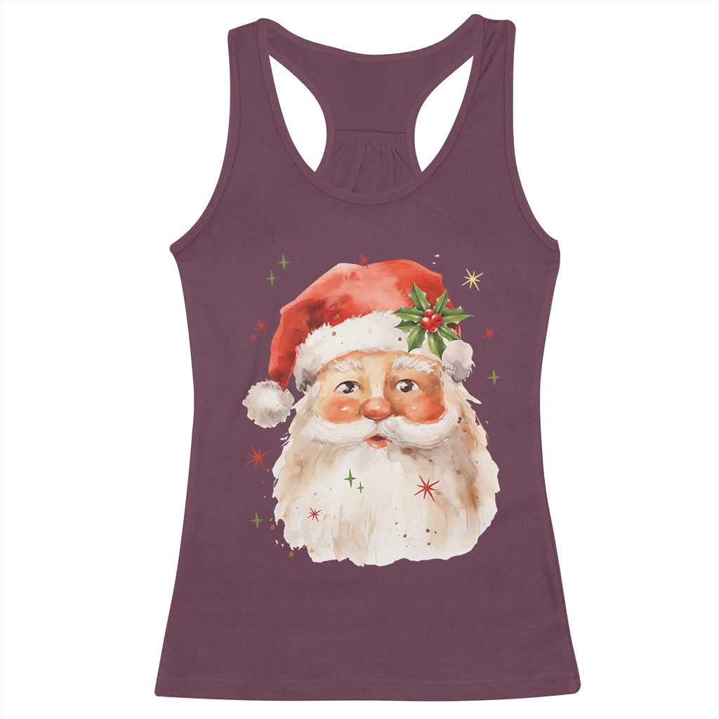 Retro Vintage Christmas Santa Claus Face Xmas Old Fashioned Racerback Tank Top TS02 Maroon Print Your Wear
