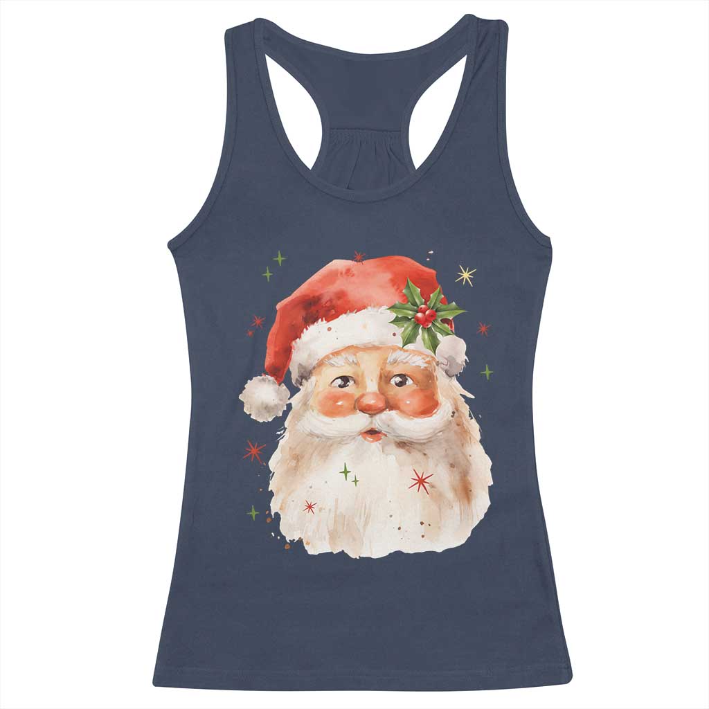 Retro Vintage Christmas Santa Claus Face Xmas Old Fashioned Racerback Tank Top TS02 Navy Print Your Wear