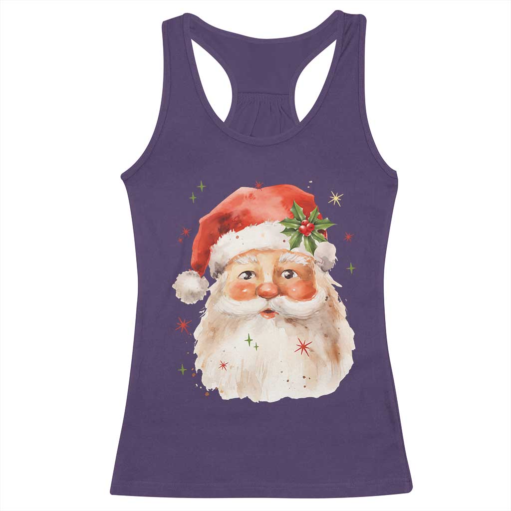 Retro Vintage Christmas Santa Claus Face Xmas Old Fashioned Racerback Tank Top TS02 Purple Print Your Wear