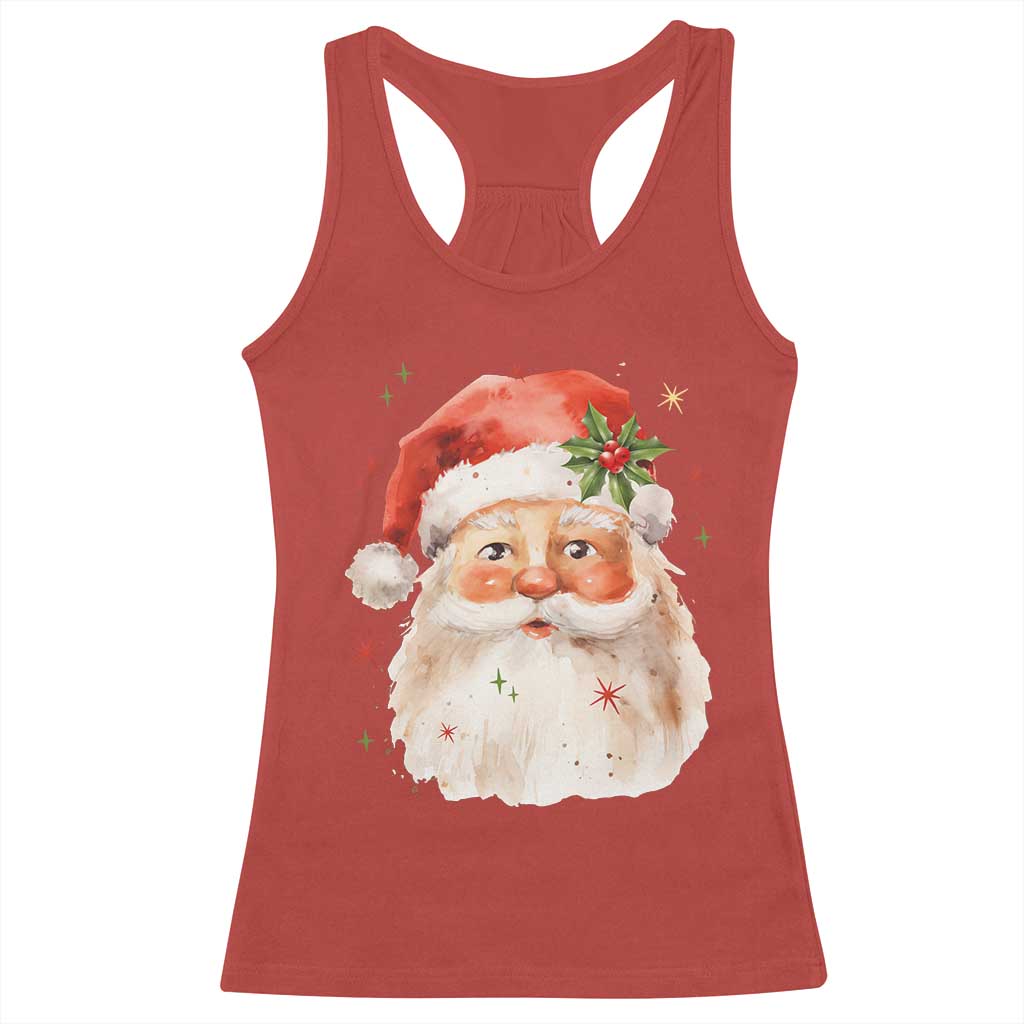 Retro Vintage Christmas Santa Claus Face Xmas Old Fashioned Racerback Tank Top TS02 Red Print Your Wear