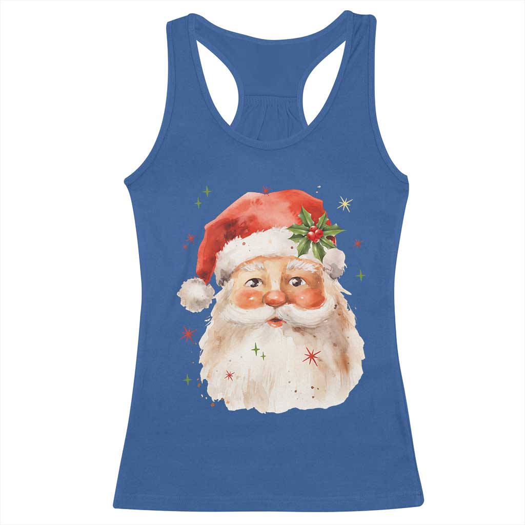 Retro Vintage Christmas Santa Claus Face Xmas Old Fashioned Racerback Tank Top TS02 Royal Blue Print Your Wear