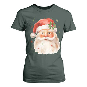Retro Vintage Christmas Santa Claus Face Xmas Old Fashioned T Shirt For Women TS02 Dark Forest Green Print Your Wear