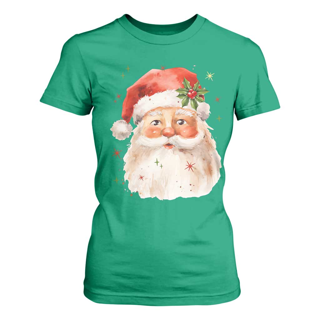 Retro Vintage Christmas Santa Claus Face Xmas Old Fashioned T Shirt For Women TS02 Irish Green Print Your Wear