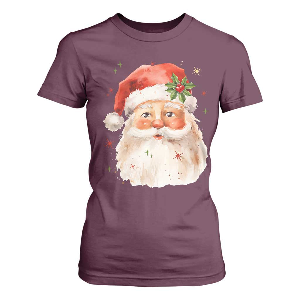 Retro Vintage Christmas Santa Claus Face Xmas Old Fashioned T Shirt For Women TS02 Maroon Print Your Wear
