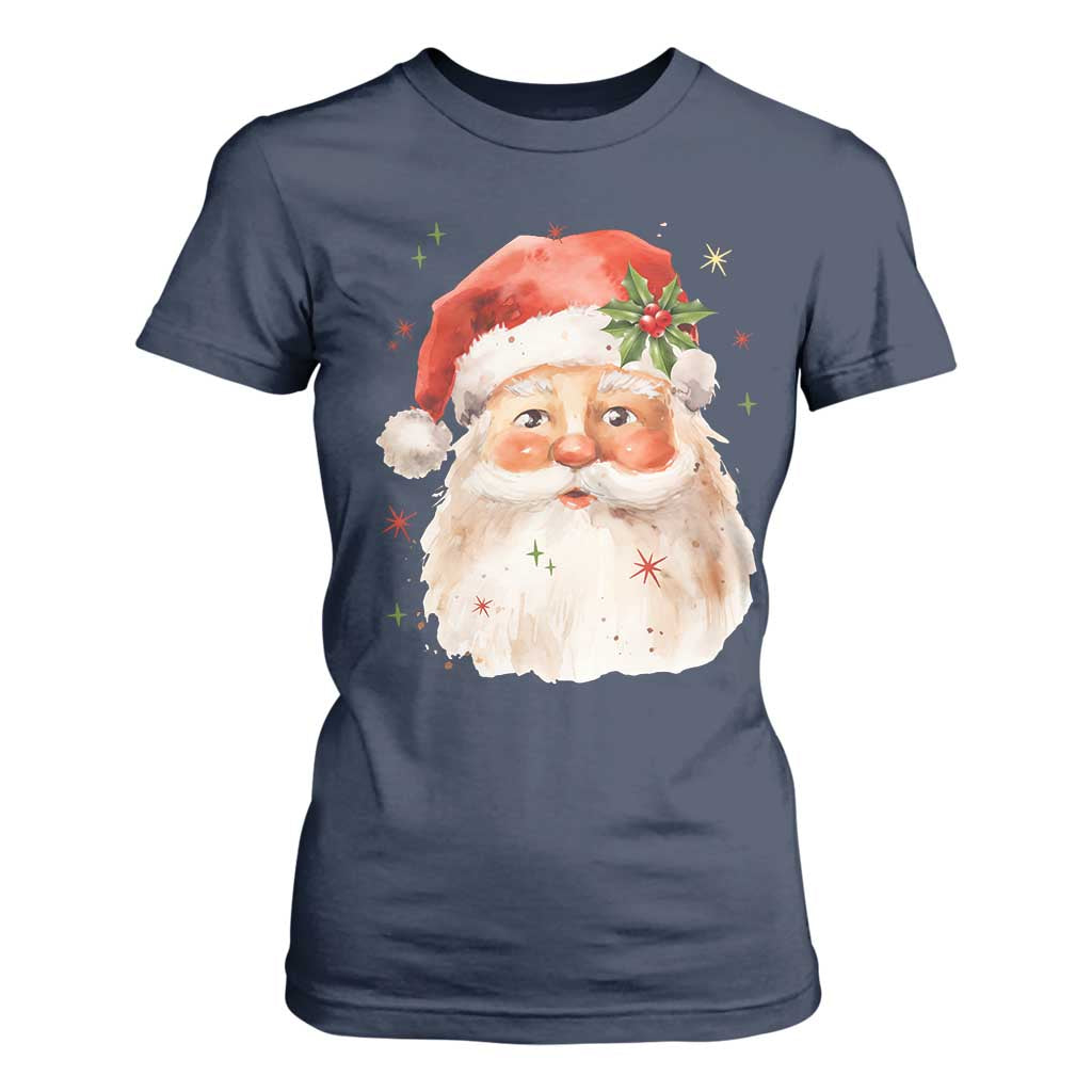 Retro Vintage Christmas Santa Claus Face Xmas Old Fashioned T Shirt For Women TS02 Navy Print Your Wear