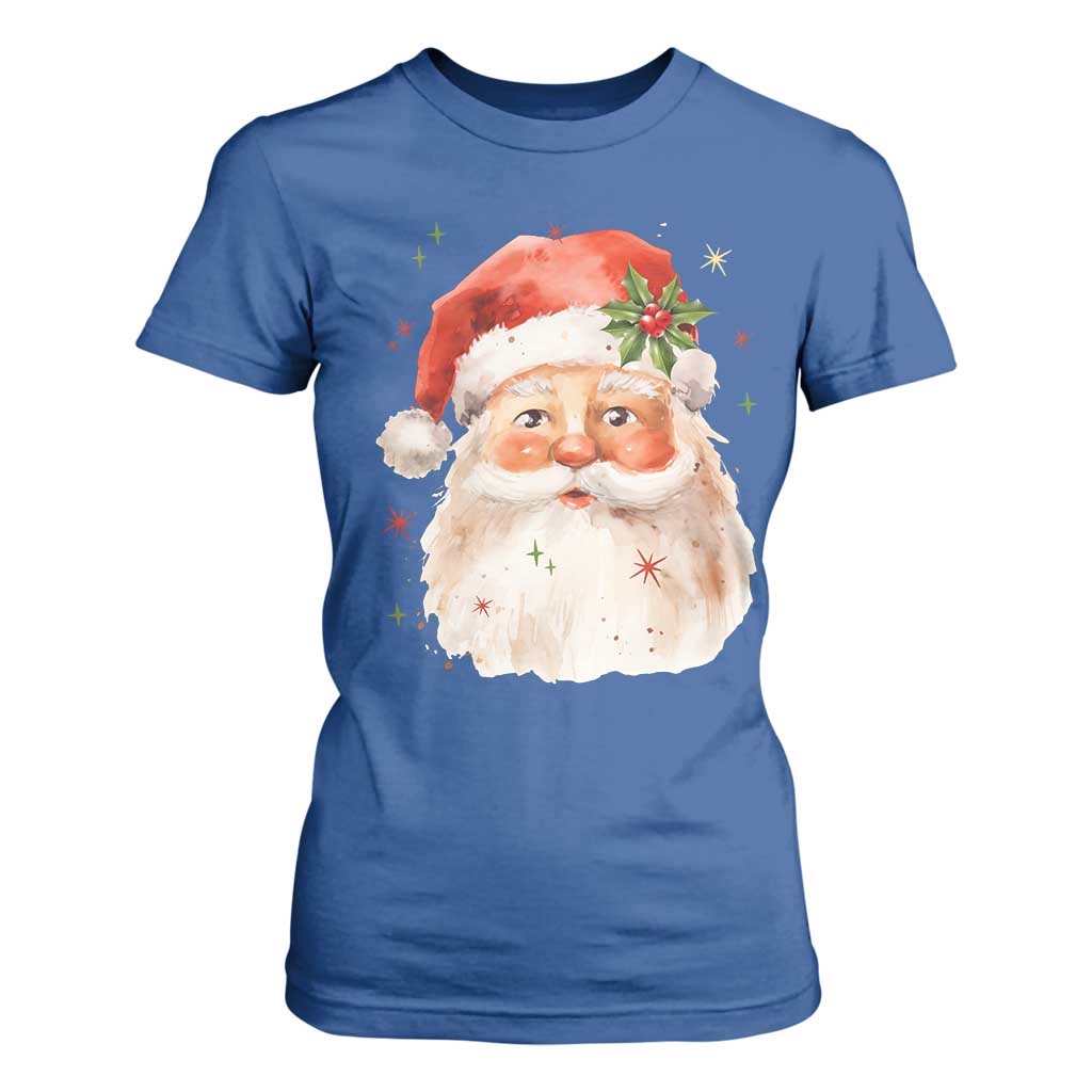 Retro Vintage Christmas Santa Claus Face Xmas Old Fashioned T Shirt For Women TS02 Royal Blue Print Your Wear