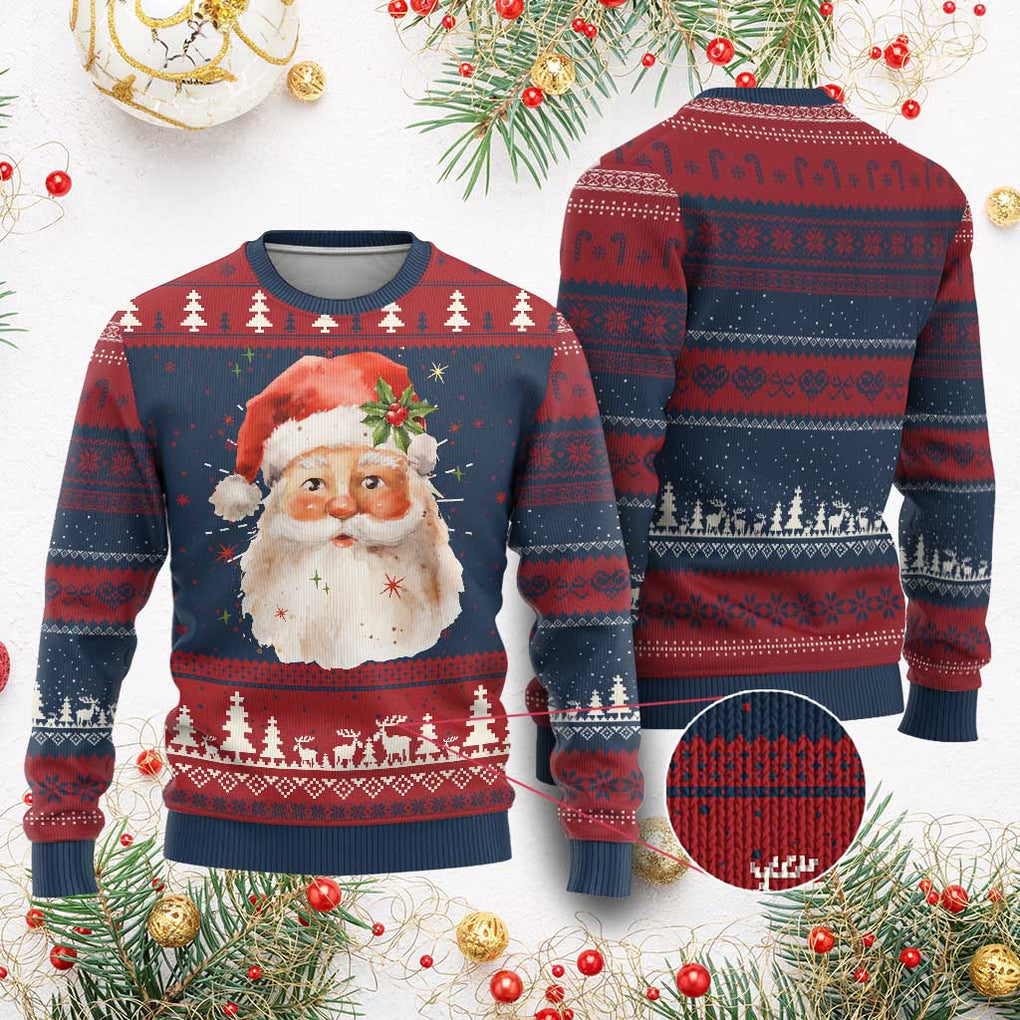 Retro Vintage Christmas Santa Claus Face Xmas Old Fashioned Ugly Christmas Sweater TS02 Burgundy Print Your Wear