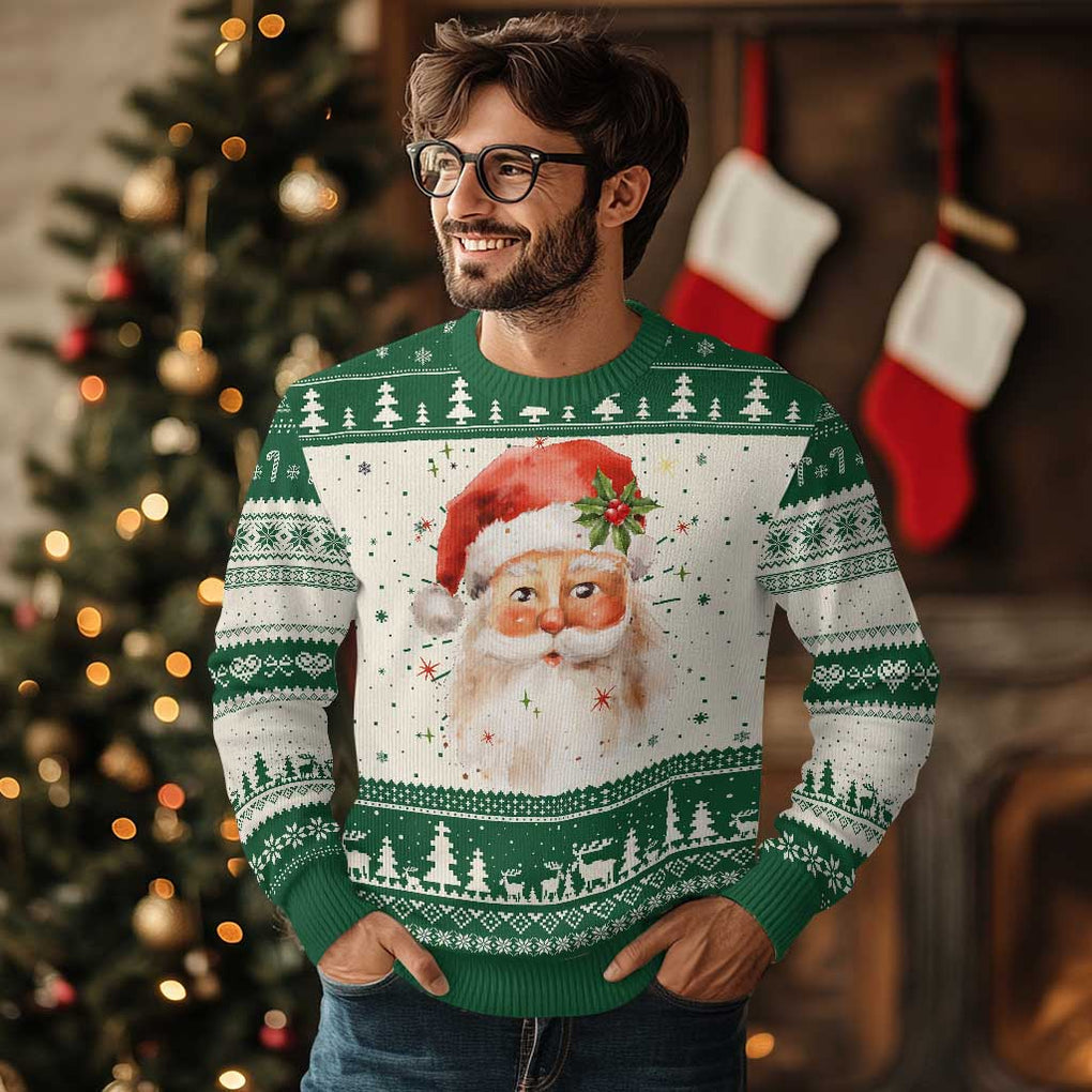 Retro Vintage Christmas Santa Claus Face Xmas Old Fashioned Ugly Christmas Sweater TS02 Green Print Your Wear