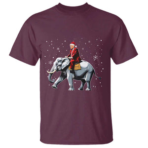 Santa Trump Riding Elephant Christmas T Shirt He Won 4t7h President Republican Xmas TS02 Maroon Print Your Wear