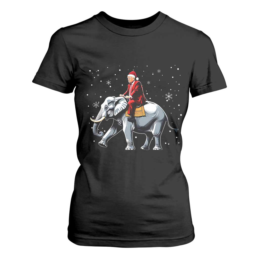 Santa Trump Riding Elephant Christmas T Shirt For Women He Won 4t7h President Republican Xmas TS02 Black Print Your Wear