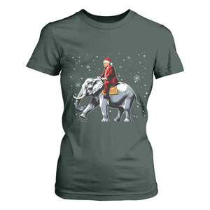 Santa Trump Riding Elephant Christmas T Shirt For Women He Won 4t7h President Republican Xmas TS02 Dark Forest Green Print Your Wear