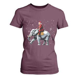 Santa Trump Riding Elephant Christmas T Shirt For Women He Won 4t7h President Republican Xmas TS02 Maroon Print Your Wear