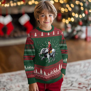 Santa Trump Riding Elephant Xmas Ugly Christmas Sweater He Won 47th President Republican Xmas TS02 Christmas Print Your Wear