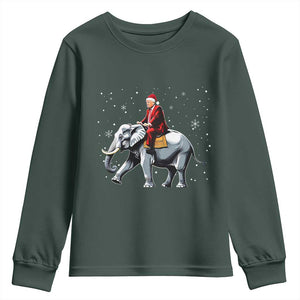 Santa Trump Riding Elephant Christmas Youth Sweatshirt He Won 4t7h President Republican Xmas TS02 Dark Forest Green Print Your Wear