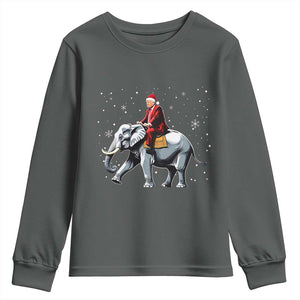 Santa Trump Riding Elephant Christmas Youth Sweatshirt He Won 4t7h President Republican Xmas TS02 Dark Heather Print Your Wear