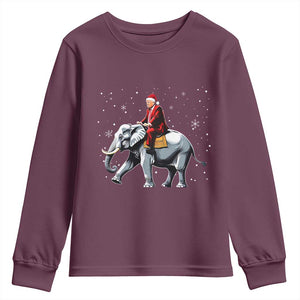 Santa Trump Riding Elephant Christmas Youth Sweatshirt He Won 4t7h President Republican Xmas TS02 Maroon Print Your Wear