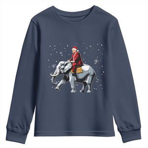 Santa Trump Riding Elephant Christmas Youth Sweatshirt He Won 4t7h President Republican Xmas TS02 Navy Print Your Wear