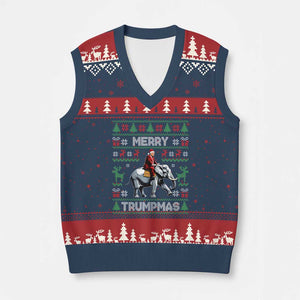 Trump Xmas V-Neck Knit Sweater Vest Merry Trumpmas He Won 47th President Ugly Sweater TS02 Navy Red Print Your Wear