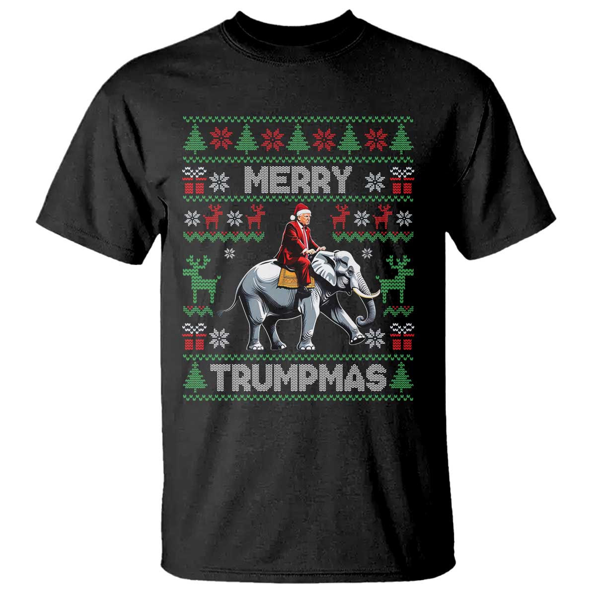 Trump Christmas T Shirt Merry Trumpmas He Won 47th President Ugly Sweater TS02 Black Print Your Wear