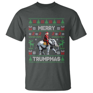 Trump Christmas T Shirt Merry Trumpmas He Won 47th President Ugly Sweater TS02 Dark Heather Print Your Wear