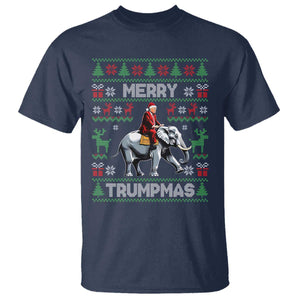 Trump Christmas T Shirt Merry Trumpmas He Won 47th President Ugly Sweater TS02 Navy Print Your Wear