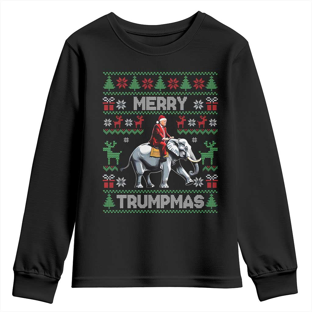 Trump Christmas Youth Sweatshirt Merry Trumpmas He Won 47th President Ugly Sweater TS02 Black Print Your Wear