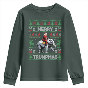 Trump Christmas Youth Sweatshirt Merry Trumpmas He Won 47th President Ugly Sweater TS02 Dark Forest Green Print Your Wear
