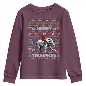 Trump Christmas Youth Sweatshirt Merry Trumpmas He Won 47th President Ugly Sweater TS02 Maroon Print Your Wear