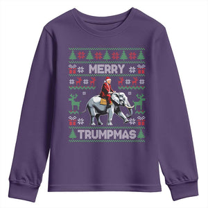 Trump Christmas Youth Sweatshirt Merry Trumpmas He Won 47th President Ugly Sweater TS02 Purple Print Your Wear