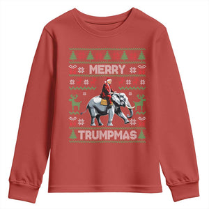 Trump Christmas Youth Sweatshirt Merry Trumpmas He Won 47th President Ugly Sweater TS02 Red Print Your Wear