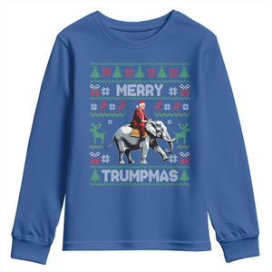 Trump Christmas Youth Sweatshirt Merry Trumpmas He Won 47th President Ugly Sweater TS02 Royal Blue Print Your Wear