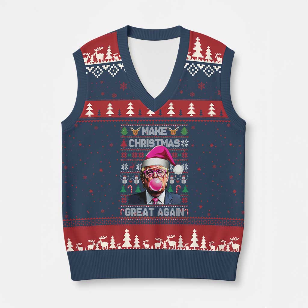 Trump Xmas Pink Bubble Gum V-Neck Knit Sweater Vest Make Xmas Great Again Ugly Sweater TS02 Navy Red Print Your Wear