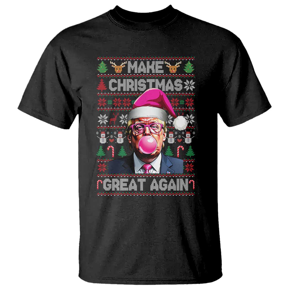 Trump Christmas Pink Bubble Gum T Shirt Make Christmas Great Again Ugly Sweater TS02 Black Print Your Wear