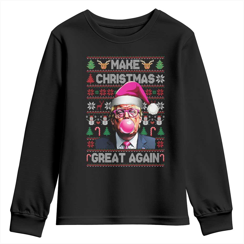 Trump Christmas Pink Bubble Gum Youth Sweatshirt Make Christmas Great Again Ugly Sweater TS02 Black Print Your Wear