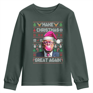 Trump Christmas Pink Bubble Gum Youth Sweatshirt Make Christmas Great Again Ugly Sweater TS02 Dark Forest Green Print Your Wear