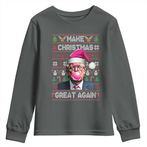 Trump Christmas Pink Bubble Gum Youth Sweatshirt Make Christmas Great Again Ugly Sweater TS02 Dark Heather Print Your Wear