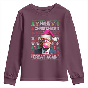Trump Christmas Pink Bubble Gum Youth Sweatshirt Make Christmas Great Again Ugly Sweater TS02 Maroon Print Your Wear
