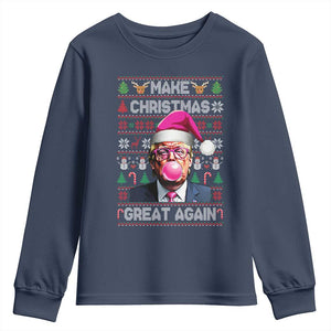 Trump Christmas Pink Bubble Gum Youth Sweatshirt Make Christmas Great Again Ugly Sweater TS02 Navy Print Your Wear