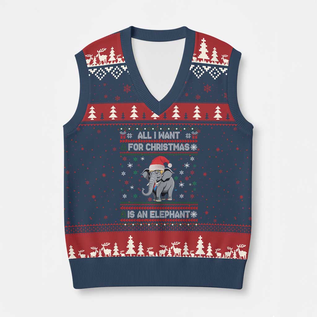 Trump Xmas V-Neck Knit Sweater Vest All I Want For Xmas Is An Elephant Republican TS02 Navy Red Print Your Wear