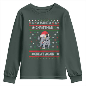 Trump Christmas Youth Sweatshirt Make Christmas Great Again Republican Elephant Ugly Sweater TS02 Dark Forest Green Print Your Wear