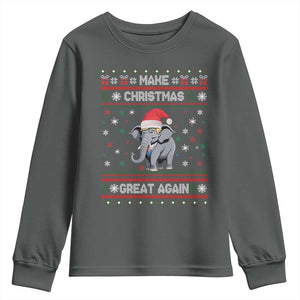 Trump Christmas Youth Sweatshirt Make Christmas Great Again Republican Elephant Ugly Sweater TS02 Dark Heather Print Your Wear