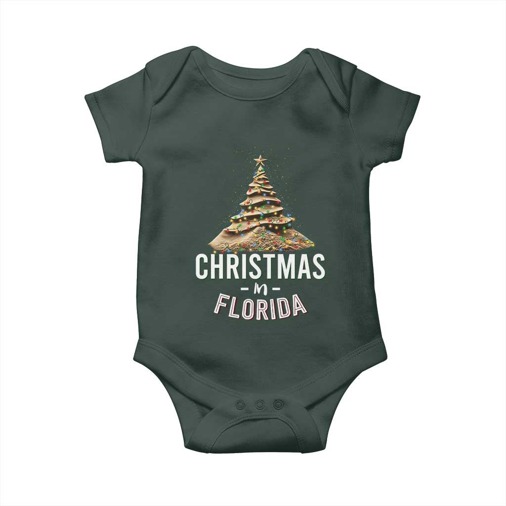 Christmas In Florida Baby Onesie Sand Xmas Tree Lights Family Vacation TS02 Print Your Wear