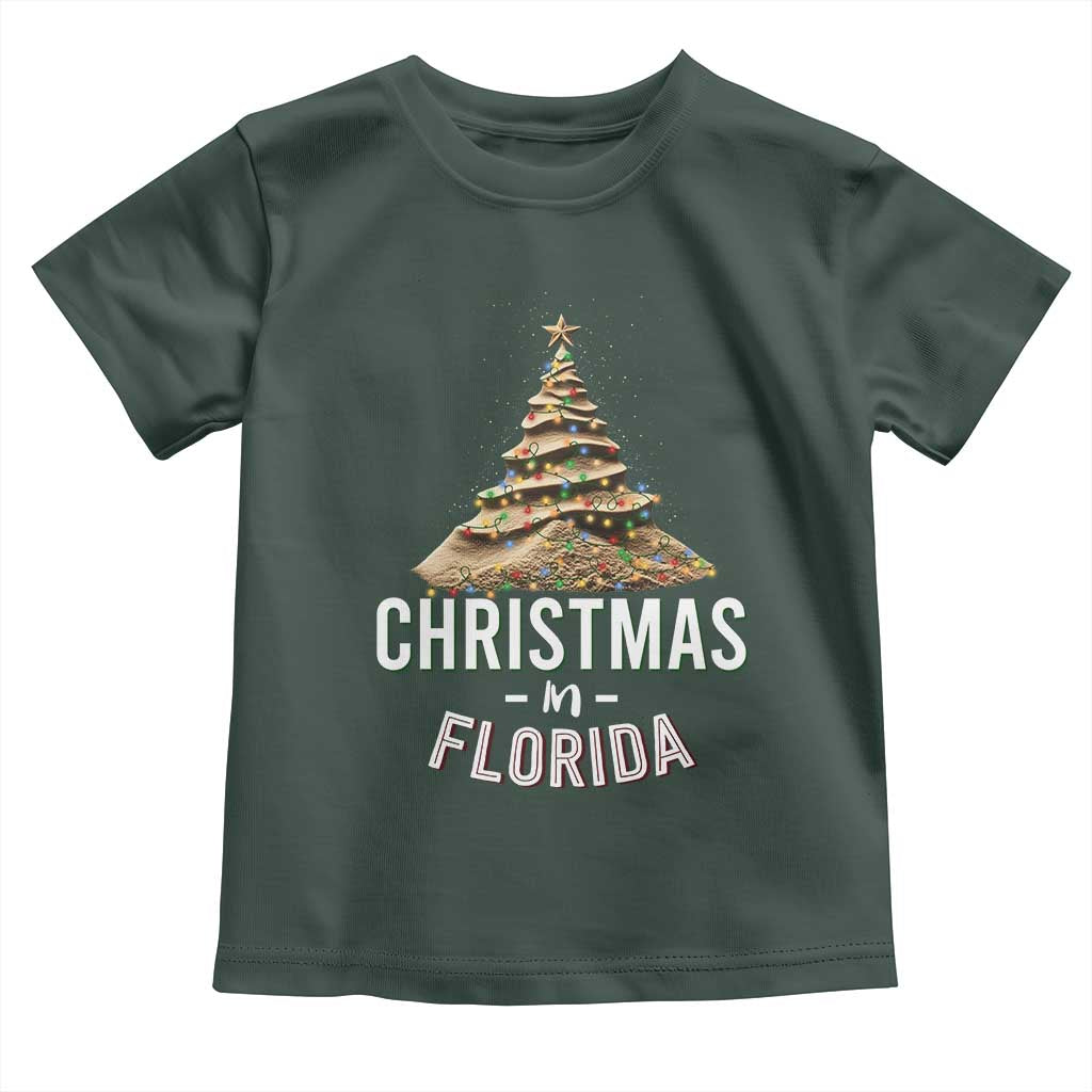 Christmas In Florida Baby Shirt Sand Xmas Tree Lights Family Vacation TS02 Dark Forest Green Print Your Wear