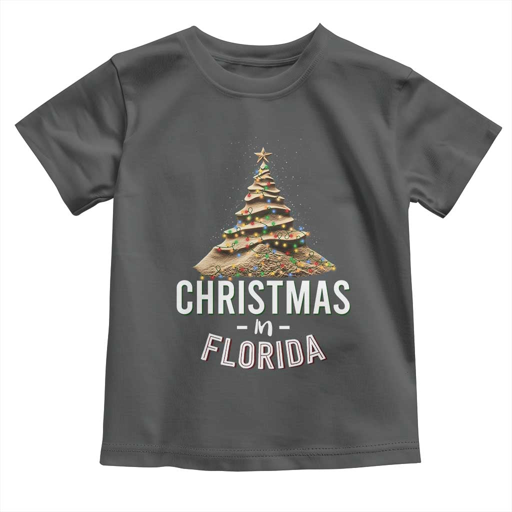Christmas In Florida Baby Shirt Sand Xmas Tree Lights Family Vacation TS02 Dark Heather Print Your Wear