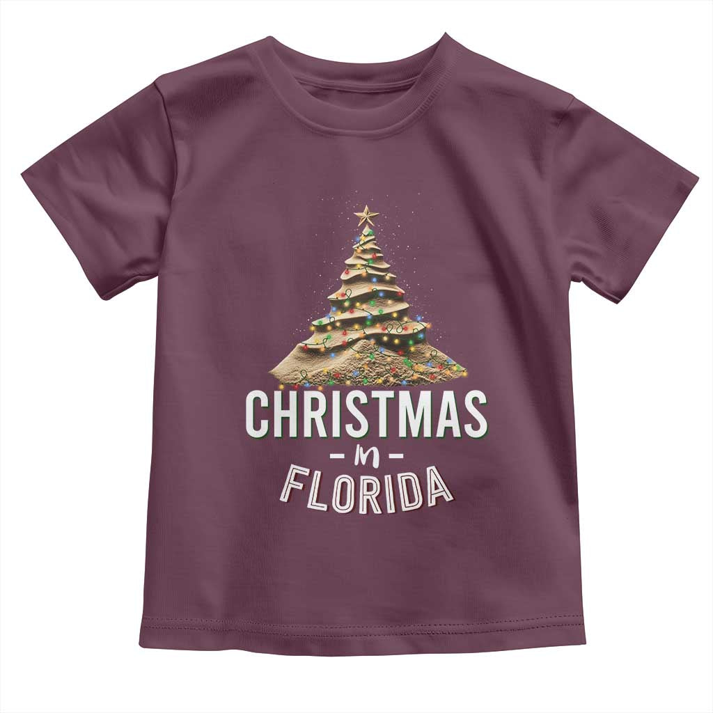 Christmas In Florida Baby Shirt Sand Xmas Tree Lights Family Vacation TS02 Maroon Print Your Wear