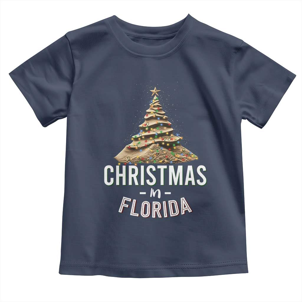 Christmas In Florida Baby Shirt Sand Xmas Tree Lights Family Vacation TS02 Navy Print Your Wear