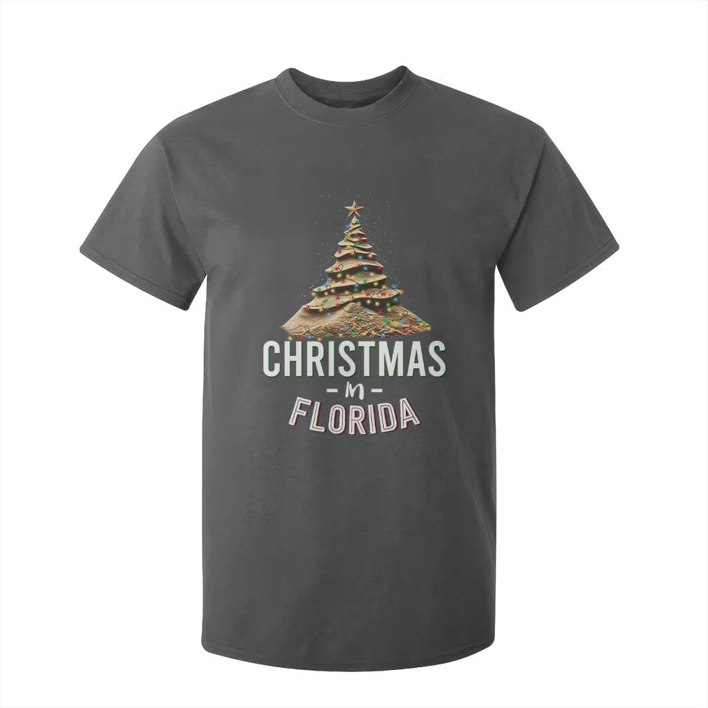 Christmas In Florida T Shirt For Kid Sand Xmas Tree Lights Family Vacation TS02 Dark Heather Print Your Wear