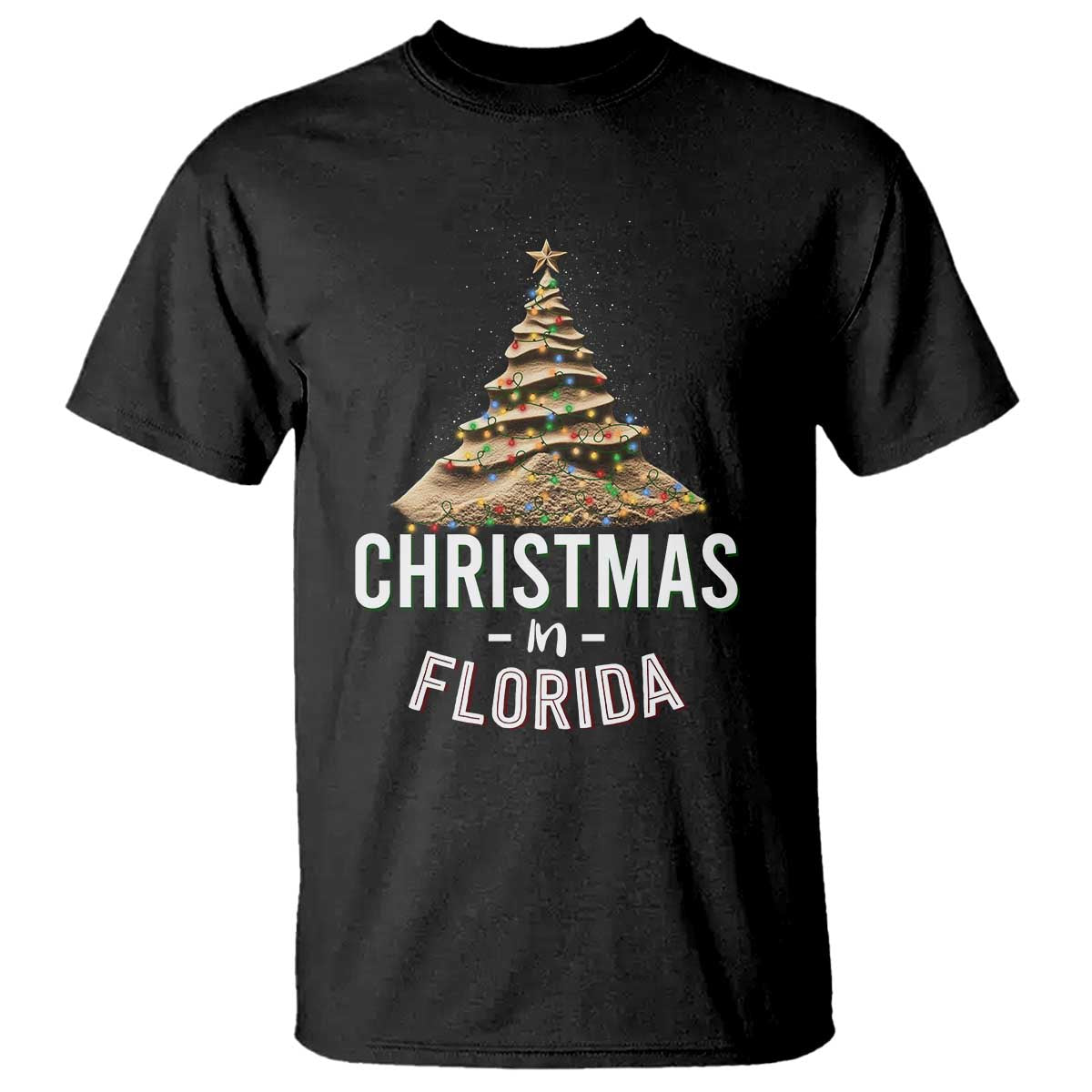 Christmas In Florida T Shirt Sand Xmas Tree Lights Family Vacation TS02 Black Print Your Wear